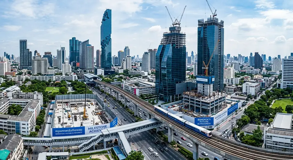 Tech startup team working in a modern Bangkok office